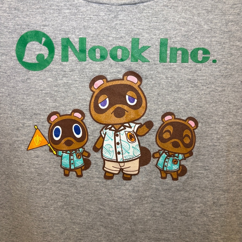 Animal Crossing Nook Inc. Kids T Shirt L 11/13 Grey Nintendo Racoons